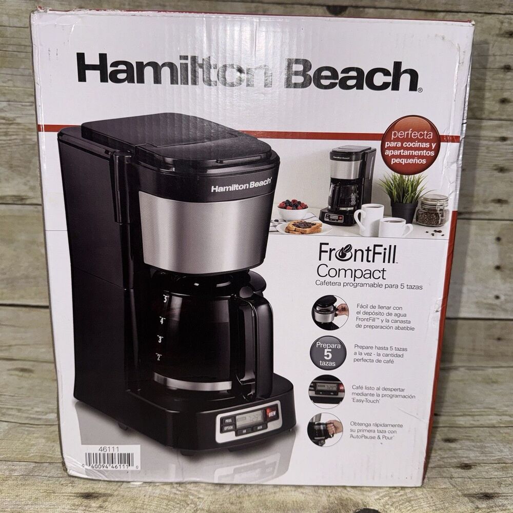 New In Box Hamilton Beach FrontFill Compact 5 Cup Coffee Maker Black In Color